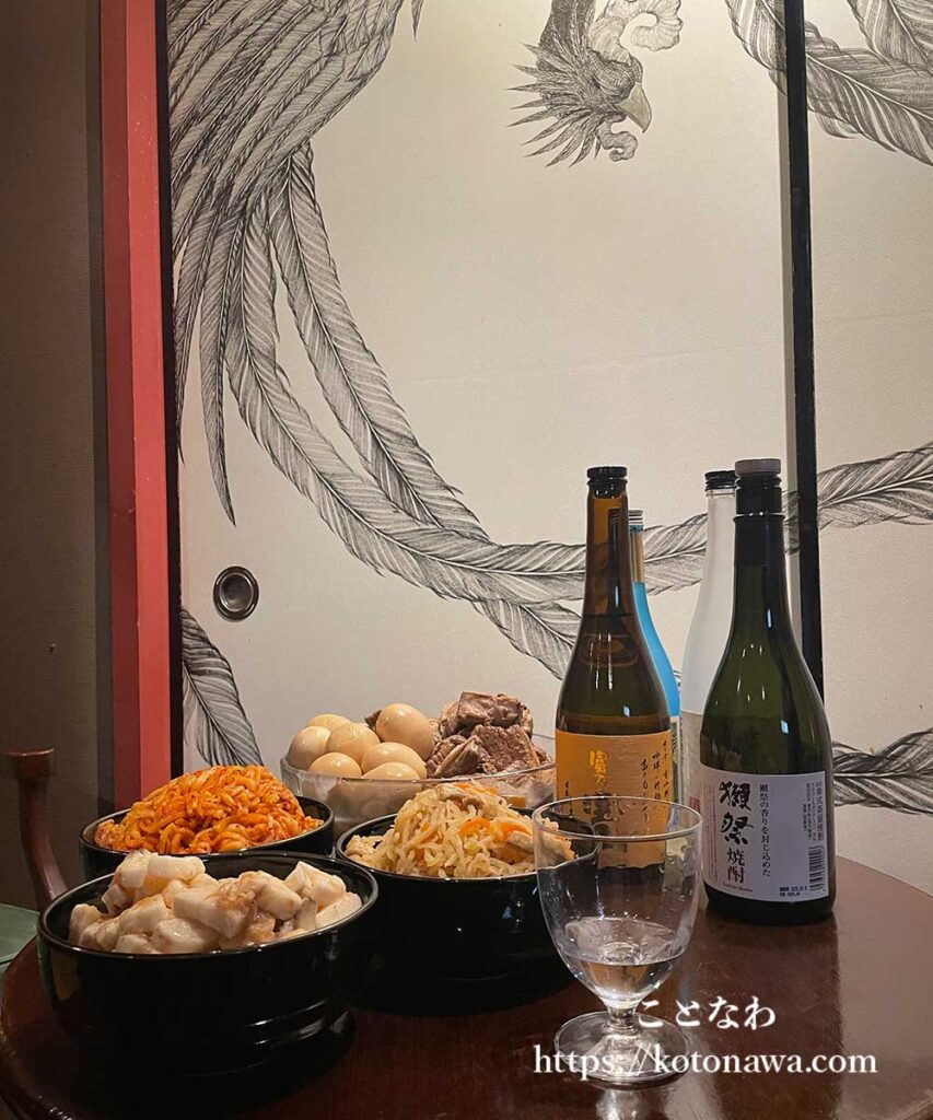 焼酎に合うお料理が並べられている、贅沢な光景。明さんありがとう。